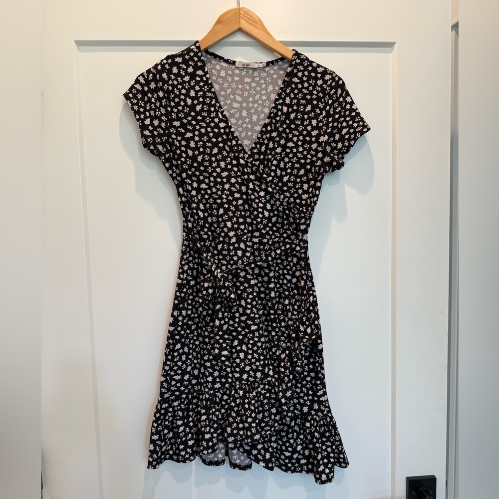 Floral Black Wrap Dress XS